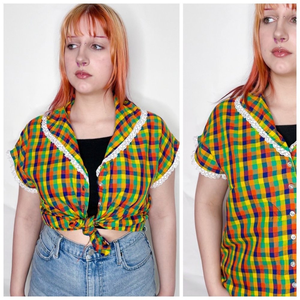 Vintage 70s 80s Prairie Peasant Ruffle Blouse Size L Large Boho Cottage Yellow